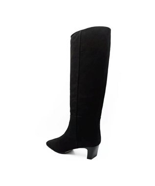 APOM イタリアンカーフ スクエアトゥワイドシャフトロングブーツ45 ブラックヌバック