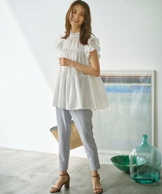 組曲 【WEB限定】ナイロンレーヨン チュニック ブラウス アイボリー系