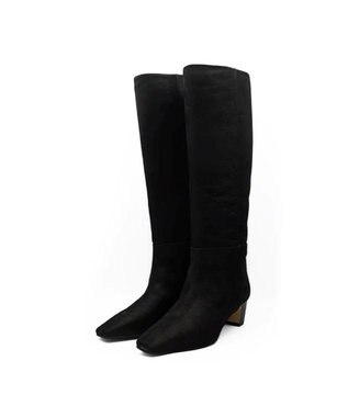 APOM イタリアンカーフ スクエアトゥワイドシャフトロングブーツ45 ブラックヌバック