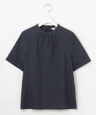 J.PRESS LADIES 【洗える】アセテートレーヨンコットンチェック ペプラム ブラウス ネイビー系