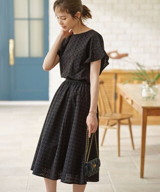 組曲 S 【WEB限定】エンブロイダリーレース フレアスカート ブラック系