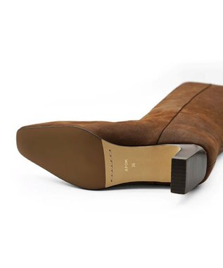 APOM イタリアンカーフ スクエアトゥワイドシャフトロングブーツ45 ブラウンヌバック