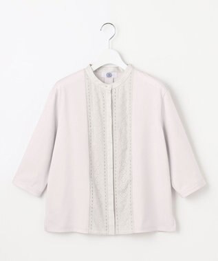 J.PRESS LADIES L 【洗える】エンブロシャツジャージー ブラウスライク カットソー グレージュ系