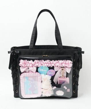 WEGO 【痛バ＆推し活グッズ】レースアップフレーム痛バッグL ブラック