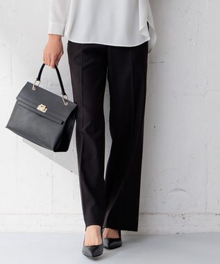 23区 【洗える/セットアップ対応】アイアスマットストレッチ セミワイド パンツ ブラック系