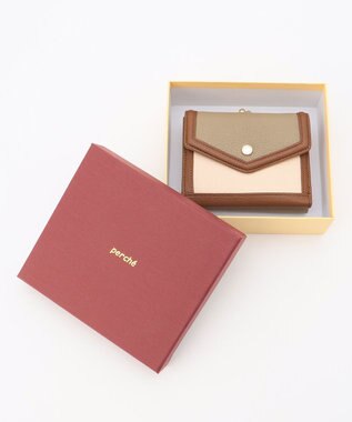UNBILLION ペルケ perche トリミング配色外ガマ二つ折り財布 ミックスオーク