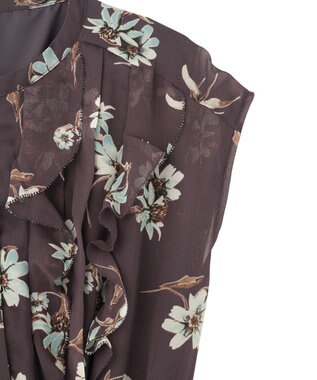 YECCA VECCA フラワー柄フリルプリーツワンピース Brown