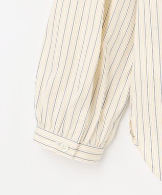 J.PRESS LADIES 【洗える】BEZ ドビーストライプ フリルネック ブラウス イエロー×グレーストライプ系