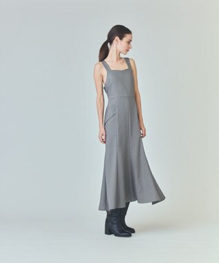 GRACE CONTINENTAL リネンタッチロングドレス グレー