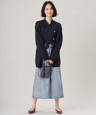 自由区 【洗える】シャイニーツイードニット アウター ネイビー