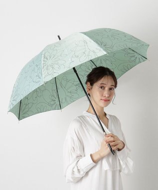 MOONBAT 【新色追加/耐風】ランバン オン ブルー 長傘 フラワー柄サテンジャガードプリント ミントグリーン