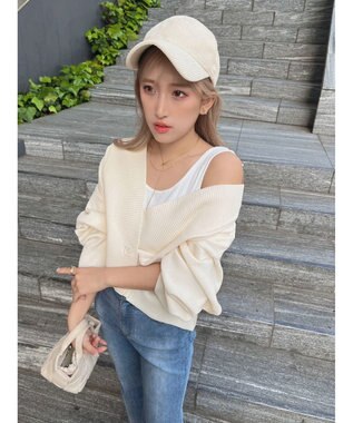 Green Parks ショート丈ミラノリブカーディガン Off White