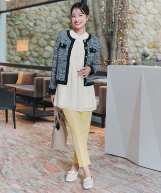 Tiaclasse 【洗える】ツイードニットカーディガン グレー