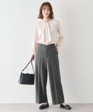 ANY L 【洗濯機可/ストレッチ/ウエストゴム/裏起毛】マルチファンクションストレッチチェックワイドパンツ チャコールチェック