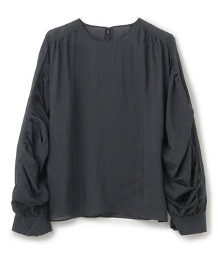 BEIGE， 【洗える】PAULINE / タックギャザーリネンボリュームブラウス Black