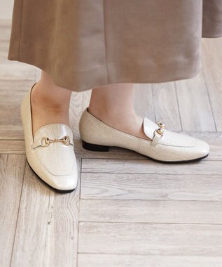 Pointer 日本製 国産牛革ビット付きローファー ベージュクロコ