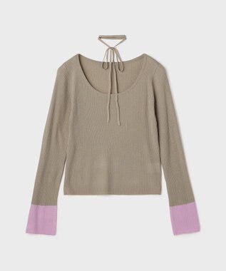 GRACE CONTINENTAL バイカラーリブニットトップ カーキ