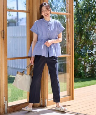 ANY L 【洗濯機可/セットアップ可/UVケア/速乾/イージーケア】サラサラテックリネンパンツ ネイビー