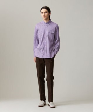 J.PRESS MEN 【KING SIZE】ギンガムチェック コットンネルジャージシャツ パープル系3