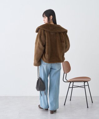 earth music&ecology ファーショートブルゾン Brown