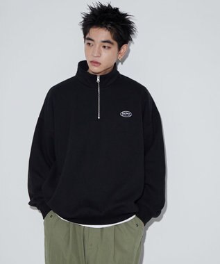 WEGO ワンポイントハーフジッププルオーバー ブラック