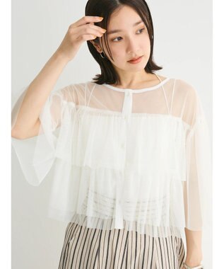 Green Parks ・ＳＵＧＡＲ　ＳＰＯＯＮ　チュールティアードブラウス Off White