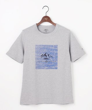 JOSEPH ABBOUD MOUNTAIN 【ゆったり】プレーティング天竺 リーフプリントアウトドア Tシャツ ライトグレー系