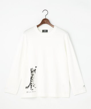 JOSEPH ABBOUD MOUNTAIN 【テーム・ヤルヴィモチーフ】プレーティング天竺 ロングTシャツ ホワイト×ネコ