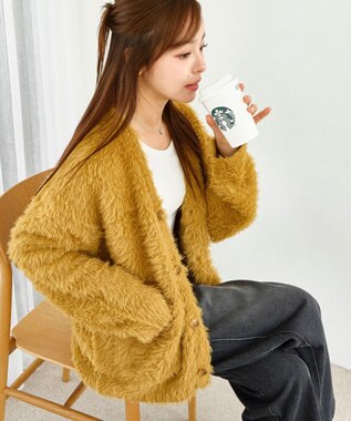 WEGO 【2025秋冬新作/ユニセックス着用ITEM/SMLサイズ展開】フェザーニットカーディガン イエロー