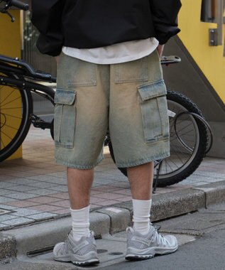 WEGO 【SMLサイズ展開】イージーバギーデニムカーゴショーツ デニム淡加工色