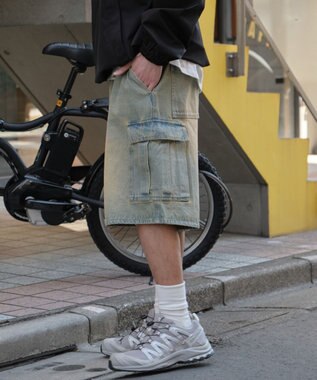 WEGO 【SMLサイズ展開】イージーバギーデニムカーゴショーツ デニム淡加工色