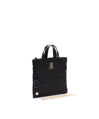 A.D.M.J. 【高密度ナイロン】ステッチ刺しゅうフラットトート22cm(チェーン付) BLACK