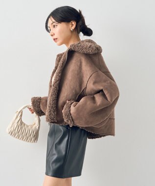 earth music&ecology リバーシブルフェイクムートンショートブルゾン モカ