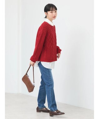 earth music&ecology ウォッシャブルケーブルプルオーバー Red