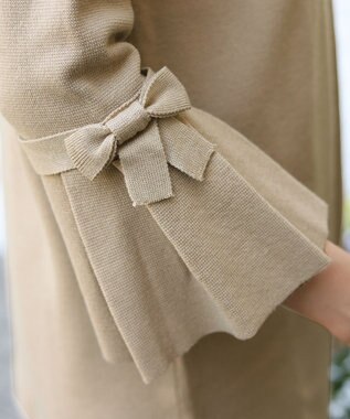 Tiaclasse L 【洗える】ミラノリブ編みのフレア袖ニットチュニック ベージュ