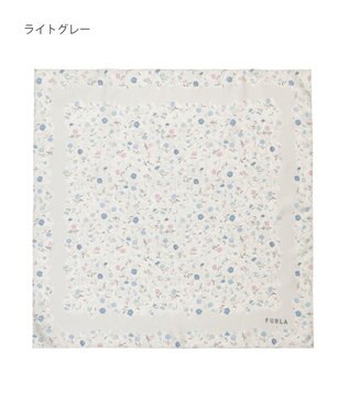 MOONBAT 【シルク100%】フルラ (FURLA) 小花柄 シルクプリントスカーフ 58cm×58cm ライトグレー