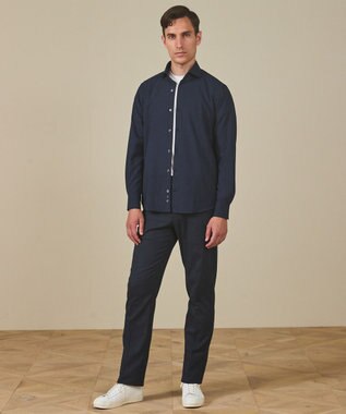 GOTAIRIKU 【シワになりにくい/ストレッチ/洗える】ウールライク シャツ_カッタウェイカラー ネイビー系