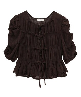 earth music&ecology レースティアードシャーリングブラウス Brown