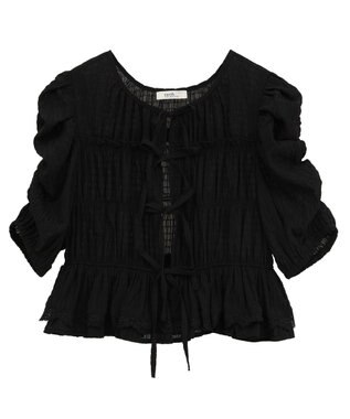 earth music&ecology レースティアードシャーリングブラウス Black