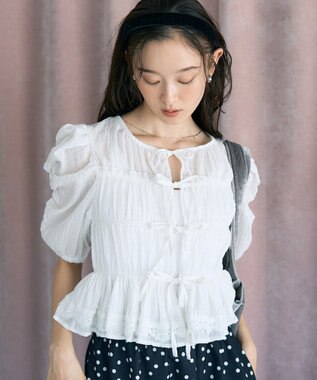 earth music&ecology レースティアードシャーリングブラウス Off White