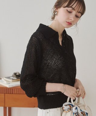 WEGO 【ANGIE VINTAGE】MIXメッシュポロニット ブラック