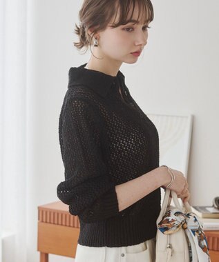 WEGO 【ANGIE VINTAGE】MIXメッシュポロニット ブラック
