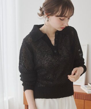 WEGO 【ANGIE VINTAGE】MIXメッシュポロニット ブラック