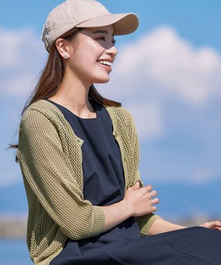 Tiaclasse L 【新色追加・洗える】パフスリーブ透かし編みニットカーディガン ライトグリーン