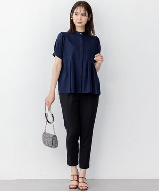 組曲 プレーティング天竺5分袖 カットソー ネイビー系