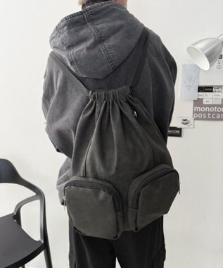 WEGO PUポケットデザインナップサック グレー