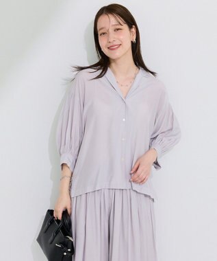 Green Parks 接触冷感シルキータッチローンオープンカラーシャツ Gray Beige