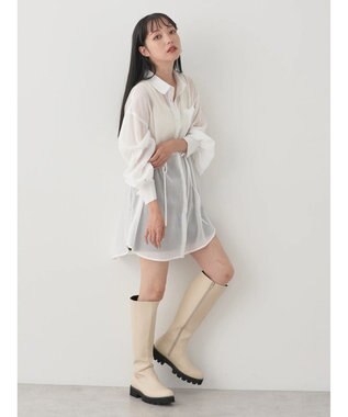 earth music&ecology ワンポイント刺繍ロングシャツ White