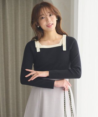 Feroux 【洗える】ショルダーリボン プルオーバーニット ブラック系