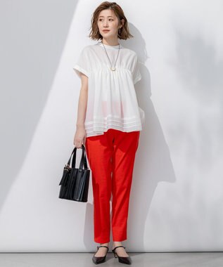 23区 S 【撥水加工/洗える】シアーナイロンツイル ギャザー ブラウス ホワイト系